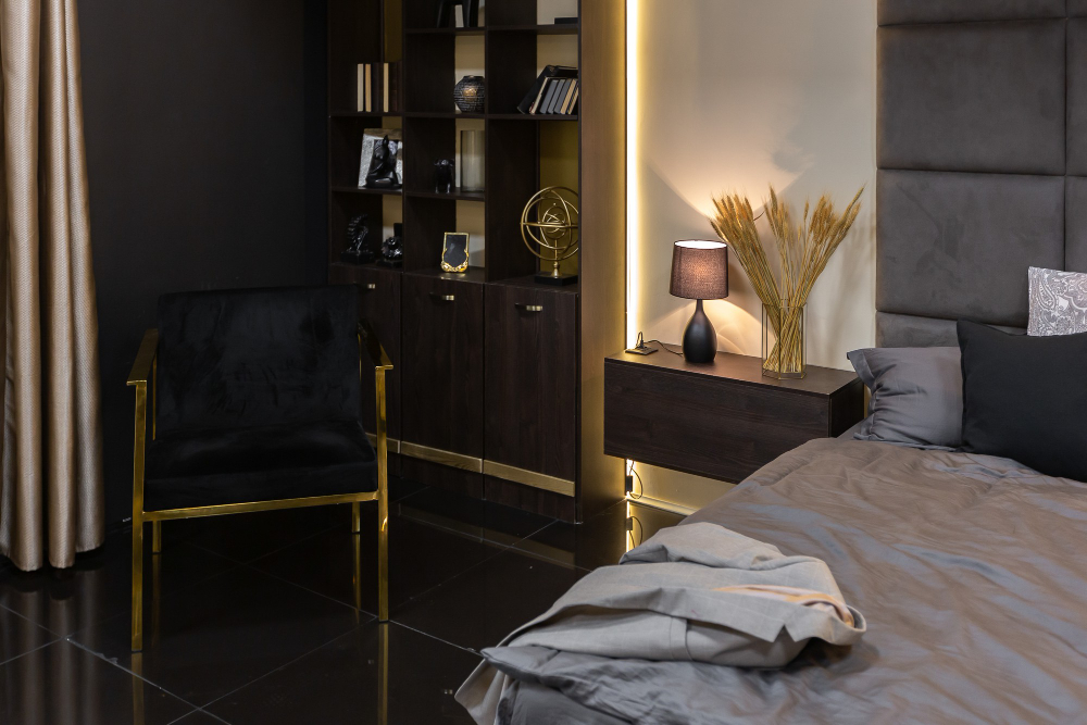 sypialnia w stylu glamour czarno złota